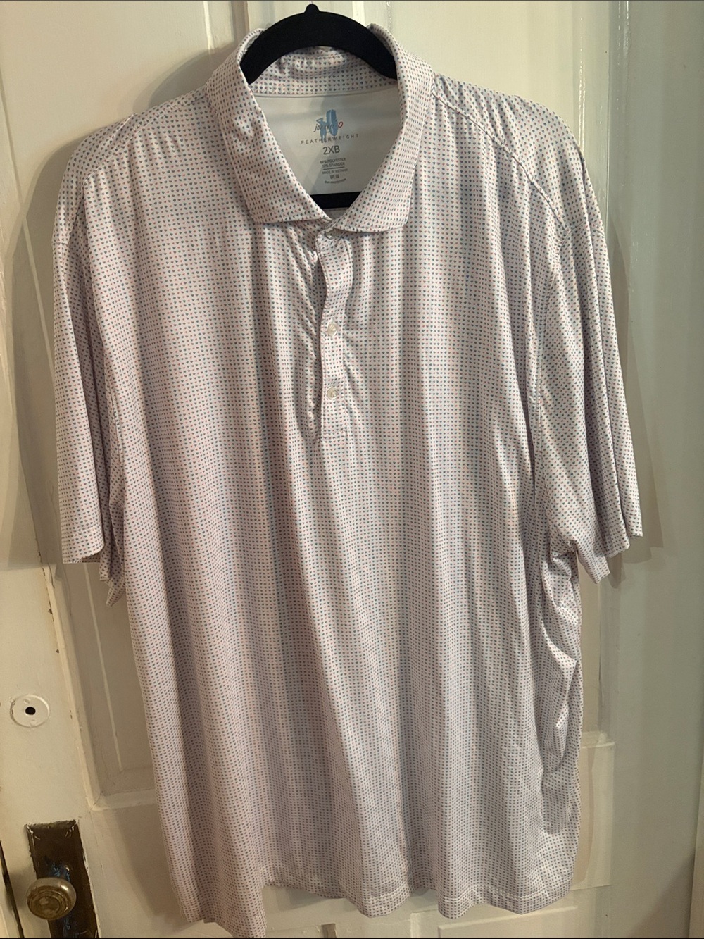 johnnie-O White Polo with Tiny Navy Dot Pattern